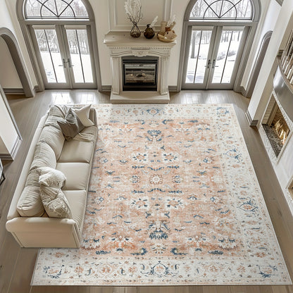 JINCHAN 8x10 Washable Vintage Floral Area Rug – Boho Retro Thin Accent Carpet for Living Room, Bedroom, Kitchen & Farmhouse, Multiple Colours | ShopVora CA