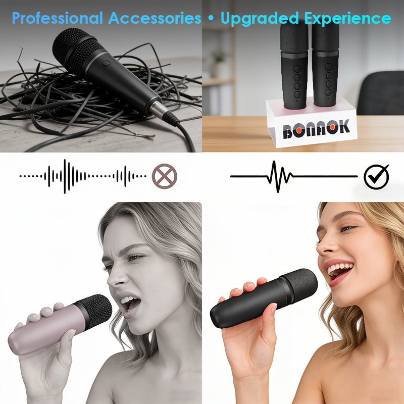 Karaoke Machine With 2 Wireless Microphones, Portable Speaker With LED Lights, Supports USB/TF Card/AUX - Perfect Gift Choice For Birthdays, Halloween, Christmas, Family Gatherings, Outdoor Parties