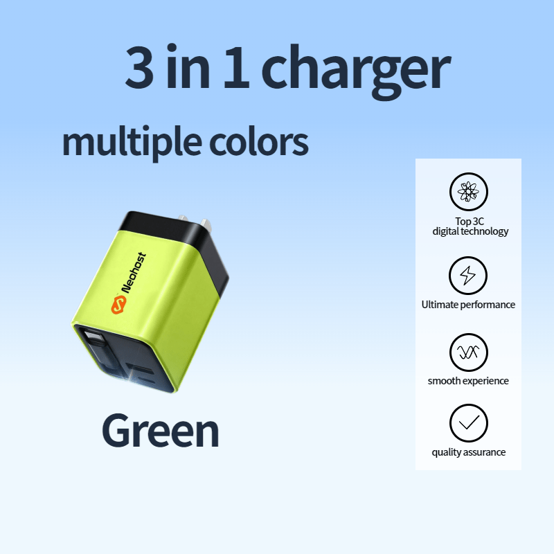 Latest Gan Technology: 80W 3-Port Quick Charger with Retractable Cable - Extremely Compact - Cool to The Touch - PD/QC 3.0 Compatible with Iphone 17/16/15/14/13/12/11, And Ipad