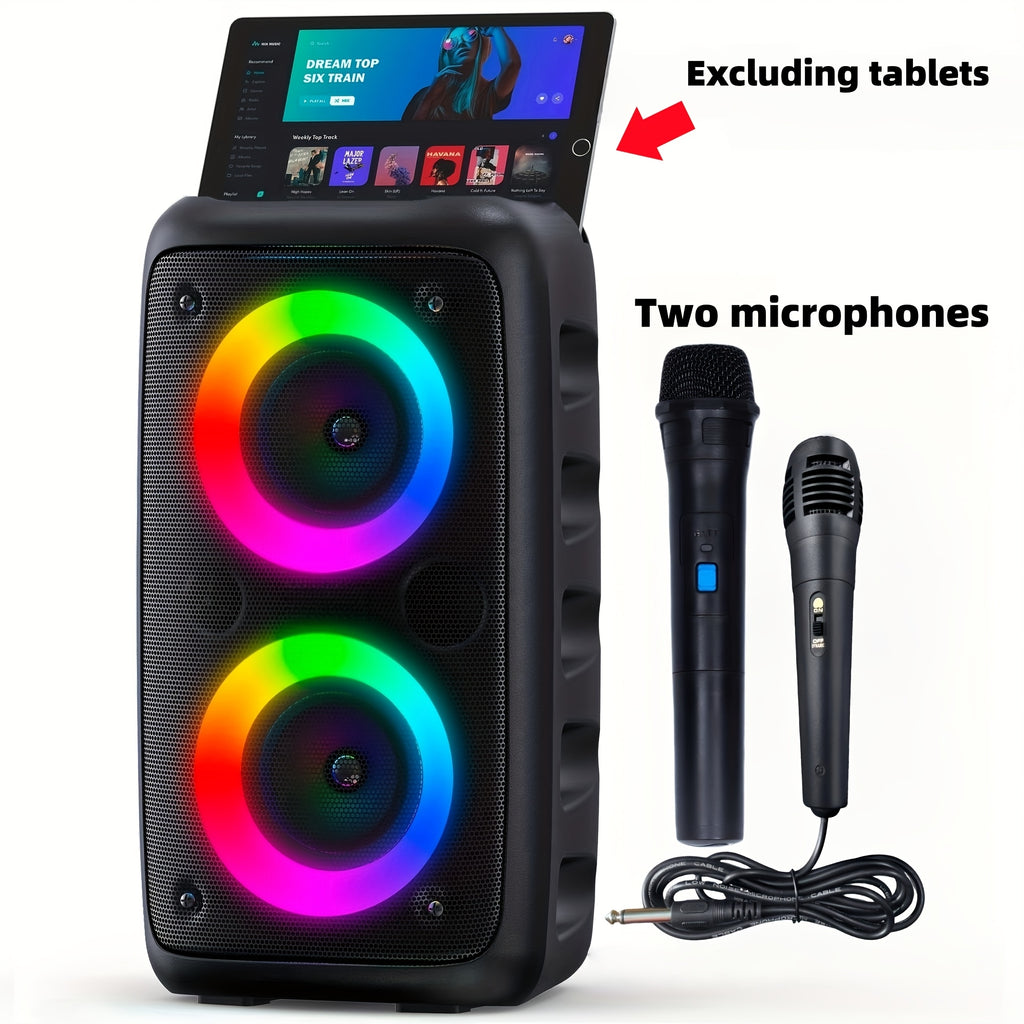 Party Bluetooth Speaker with Microphone & Disco Light – Large Subwoofer Wireless Speaker, TWS Stereo, TF/AUX/MIC Support, Outdoor & Indoor Use, Birthday & Event Gift – Black