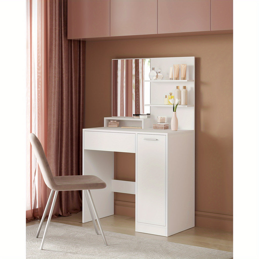 Makeup Vanity Desk with Mirror, 2 Shelves, Vanity Table with 1 Drawer, Storage Cabinet, Dressing Table, Modern