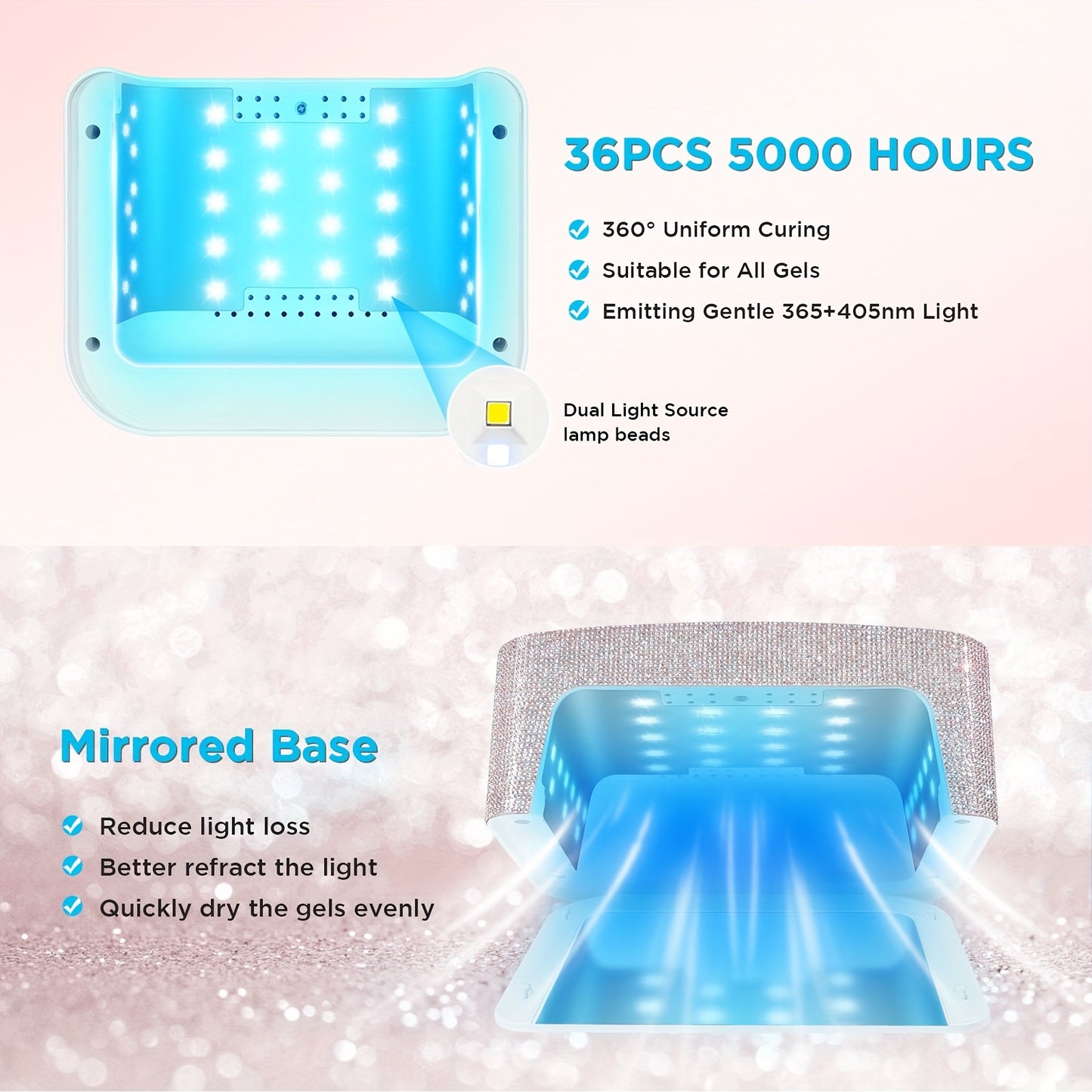 Cordless LED Nail Lamp for Gel Nails – Rechargeable UV Light with 4 Timer Modes, Smart Sensor & Sparkling Rhinestone Design for Salon-Quality Home Nail Art