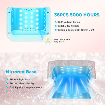 Cordless LED Nail Lamp for Gel Nails – Rechargeable UV Light with 4 Timer Modes, Smart Sensor & Sparkling Rhinestone Design for Salon-Quality Home Nail Art