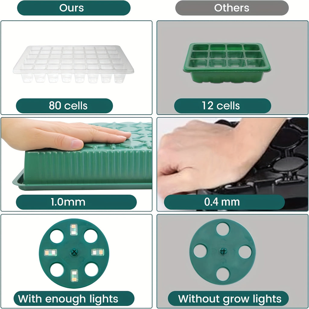 2 Pack 80 Cells/5 Pack 60 Cells Seed Starter Tray with Grow Light, Seed Starter Kit, Timing Seed Tray, Adjustable Brightness And Humidity, Seeds Growing for Greenhouse And Garden, Grow Lights for Indoor Plants