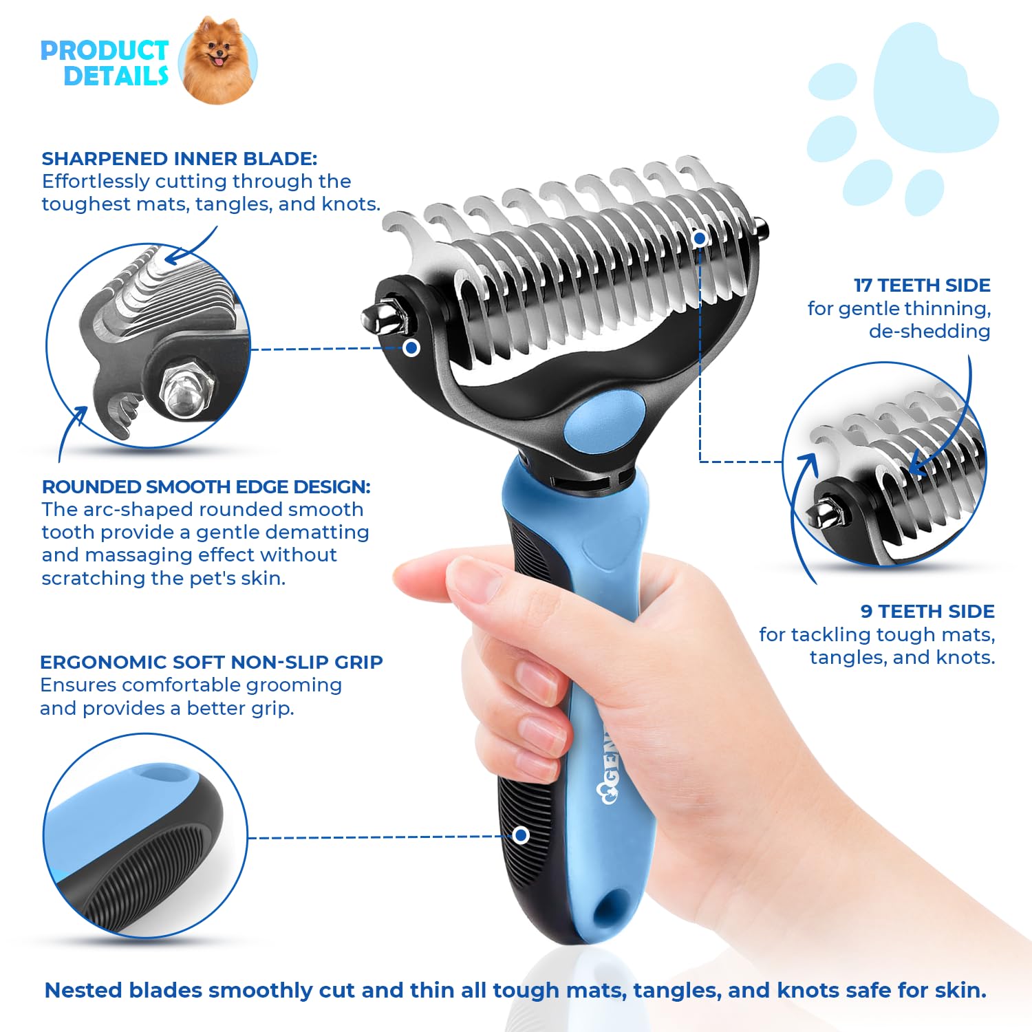 A Hair Removal Comb Designed Specifically for Cats And Dogs, Equipped with Wide Double-Sided Stainless Steel Teeth, Used for Untying, Removing, Combing, Thinning Hair, And Effectively Eliminating Pet Hair Loss, Tangling, Hairballs, And Tangled Hair