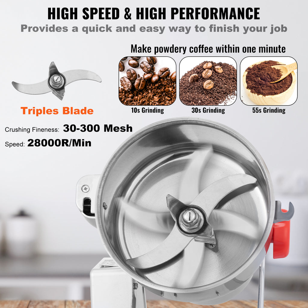 VEVOR 300/750/1000g Commercial Spice Grinder Electric Grain Mill Grinder High Speed Swing type/upright type