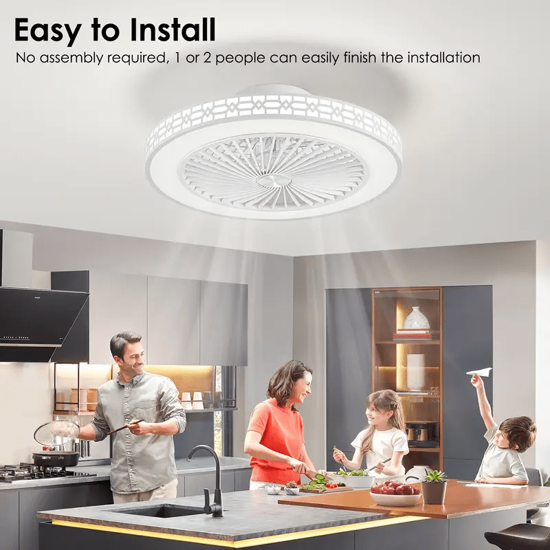 Modern Ceiling Fans With Lights, 20" Low Profile Flush Mount Ceiling Fan With Lights, LED Dimmable Timming Enclosed Fan Light, 6 Wind Speeds Ceiling Fan With Remote For Bedroom, Living Room, Kitchen, Office