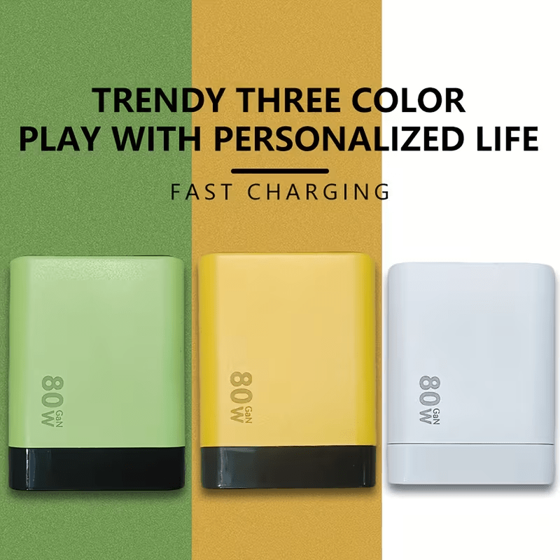 Latest Gan Technology: 80W 3-Port Quick Charger with Retractable Cable - Extremely Compact - Cool to The Touch - PD/QC 3.0 Compatible with Iphone 17/16/15/14/13/12/11, And Ipad