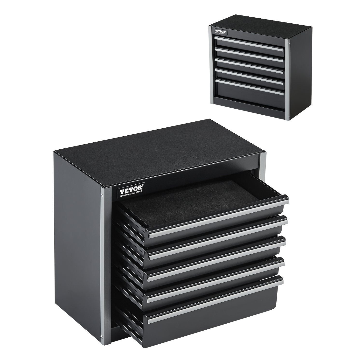 VEVOR Tool Box 8.6-inch Portable Metal Tool Box with 3/5 Drawers Tool Organizer Black/Red
