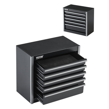 Portable Metal Tool Box with 3 or 5 Drawers 8.6-Inch – Mini Steel Tool Organizer for Desk Workbench Office Workshop, Black or Red (VEVOR)
