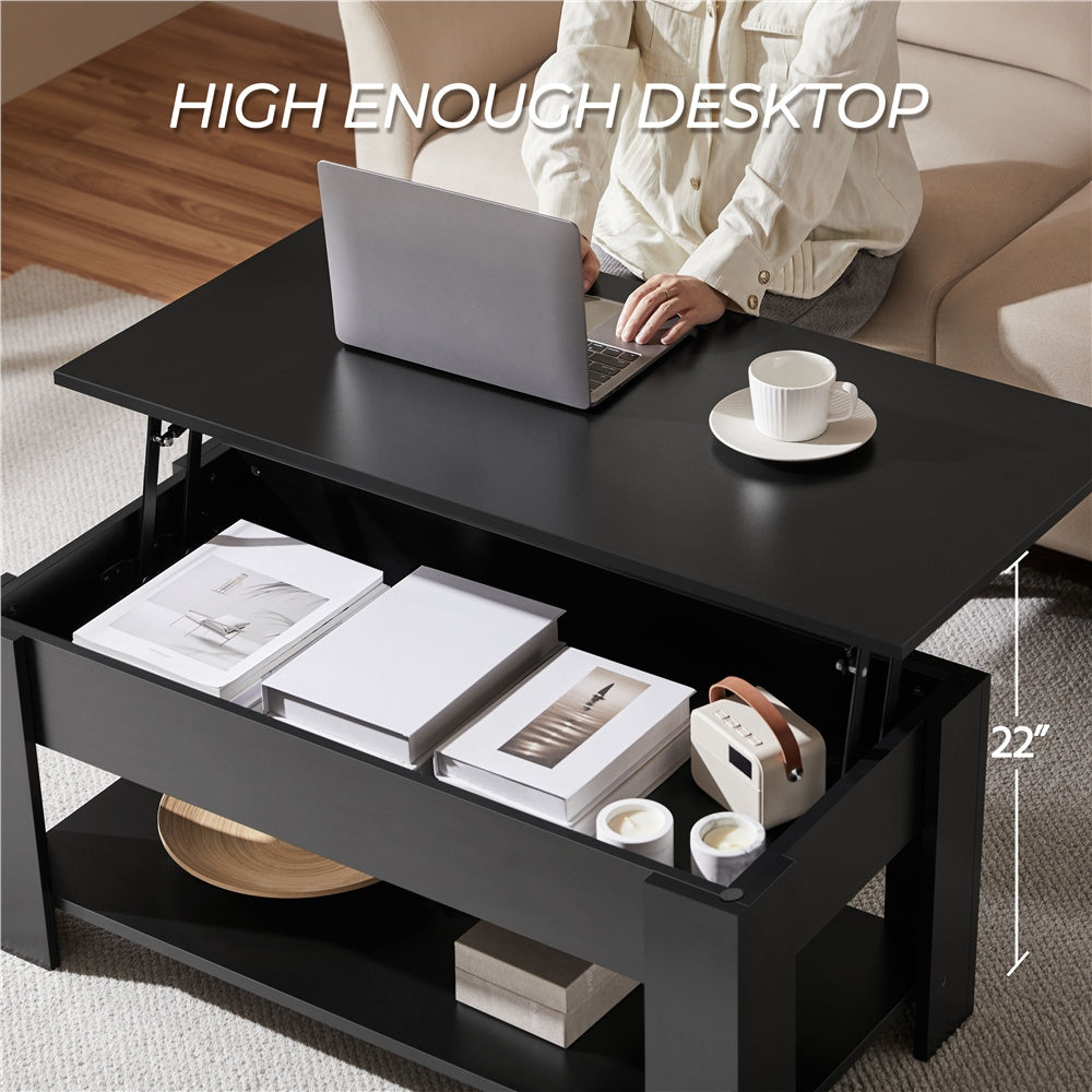 ALDEN DESIGN Coffee Table, 38 in Lift Top Coffee Table with Hidden Compartment & Open Shelf, Space-saving Coffee Table for Small Apartment, Living Room, Reception Room, Office, White/Black/Gray/Rustic Brown/Espresso