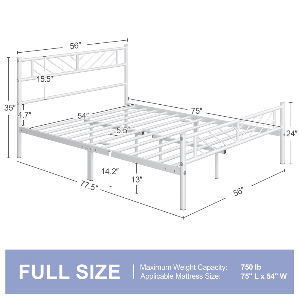 ALDEN DESIGN Bed Frame, Metal Platform Bed Frame, Minimalist Metal Platform Bed with Arrow Design Headboard and Footboard, metal bed foundation, Underbed Storage for Luggage, Shoes, Bags, No Box Spring Needed, White/Black, Twin/Full/Queen Size