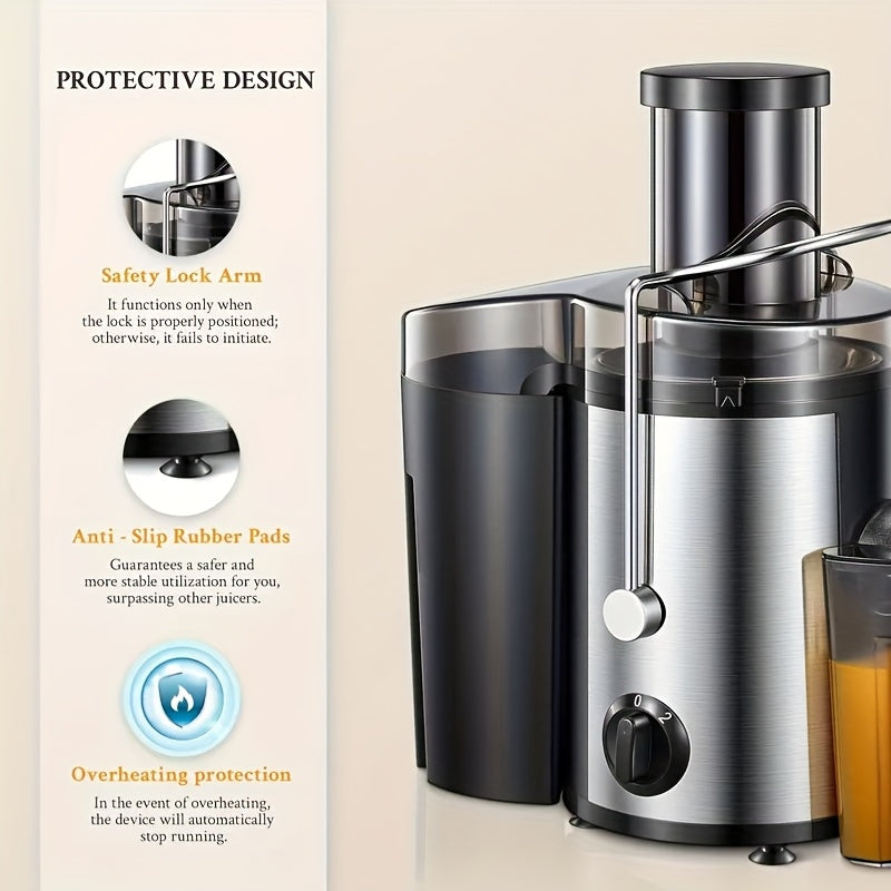 500W High-power Centrifugal Juicer With 3-inch Wide Inlet Groove, Stainless Steel, Free Of Bisphenol A, Including Measuring Cup And Discharge Cover, Is An Ideal Choice For Quick And Easy Juicing. Vegetable Juicer | Stainless Steel Design