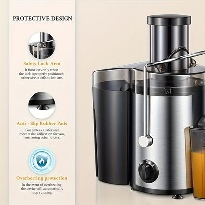 500W Centrifugal Juicer Stainless Steel – 3-Inch Wide Inlet, BPA-Free, Includes Measuring Cup & Discharge Cover, Fast & Easy Fruit and Vegetable Juicer