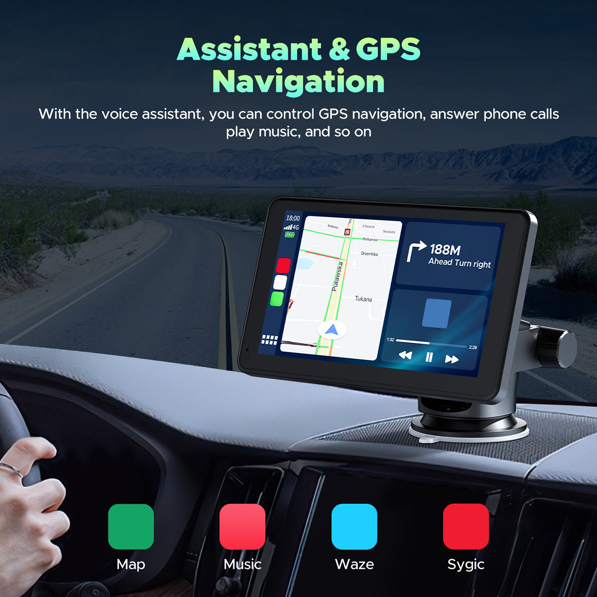 Lamtto 9.26 inch Car Stereo for Wireless Car play and Android Auto, Portable Carplay Screen for Car, with FM, GPS Navigation, AirPlay, AUX/FM, Bluetooth, Voice Control for Android 11+ (7-inch, 9-inch, and 9.26-inch models are available)