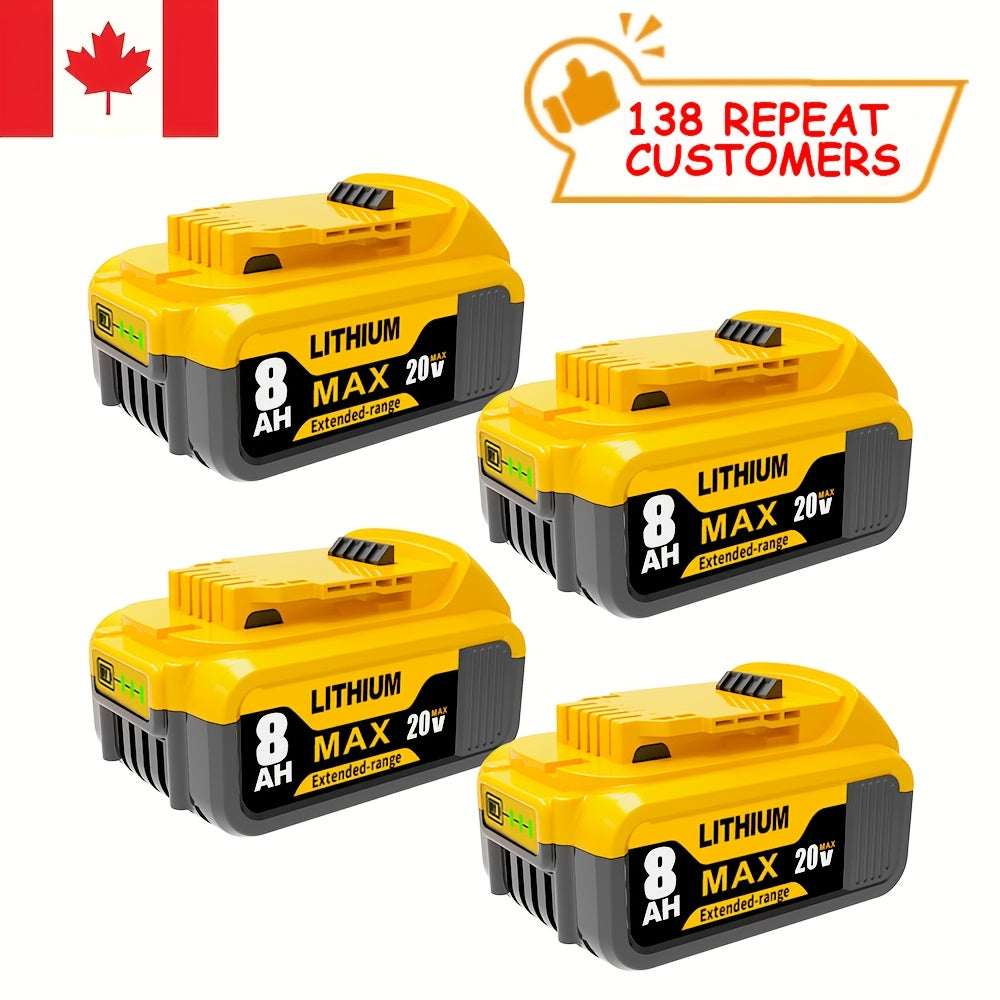DeWalt 20V XR Compatible Replacement Battery 8.0Ah – Fits DCB200 DCB201 DCB204 DCB205 DCB206 DCB207 & All DCD DCF DCG Series Cordless Tools, 1-Pack 2-Pack 4-Pack High Capacity Li-Ion Battery