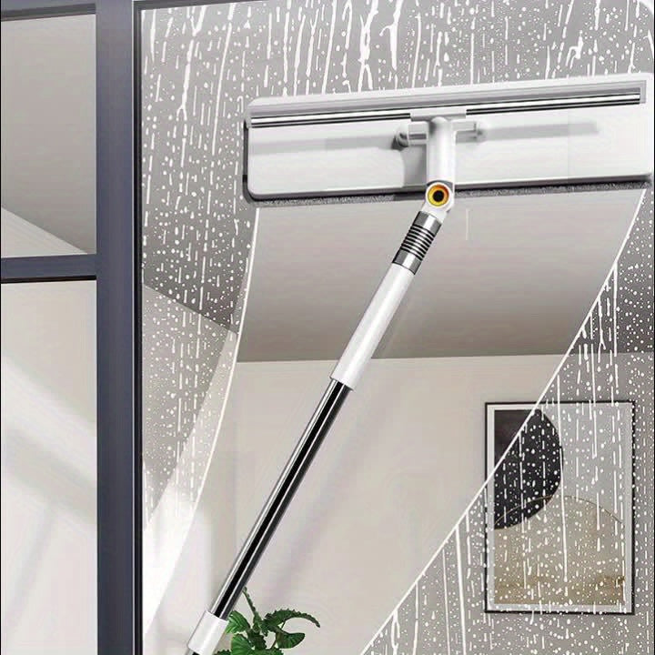 Extendable Window Squeegee 53.5" – 2-in-1 Window Cleaning Tool with Flexible Head & Microfiber Cloth, Streak-Free Glass Cleaner for Indoor & Outdoor High Windows, Shower Doors & Windshields