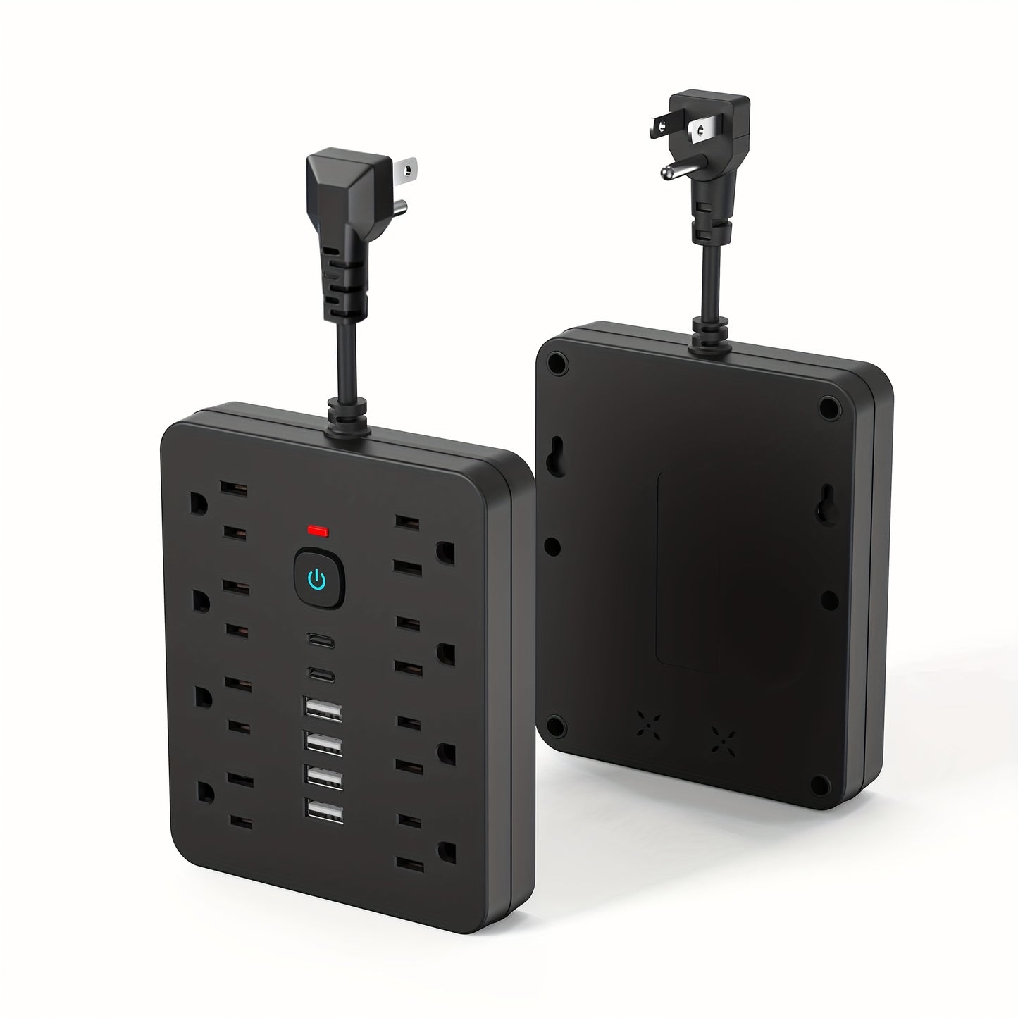 14-in-1 Power Strip Wall Mount – 8 Spacious AC Outlets, 6 USB Ports (2 USB-C), Overload Protection, One-Touch Master Switch, Extension Cord for Home Office & Den