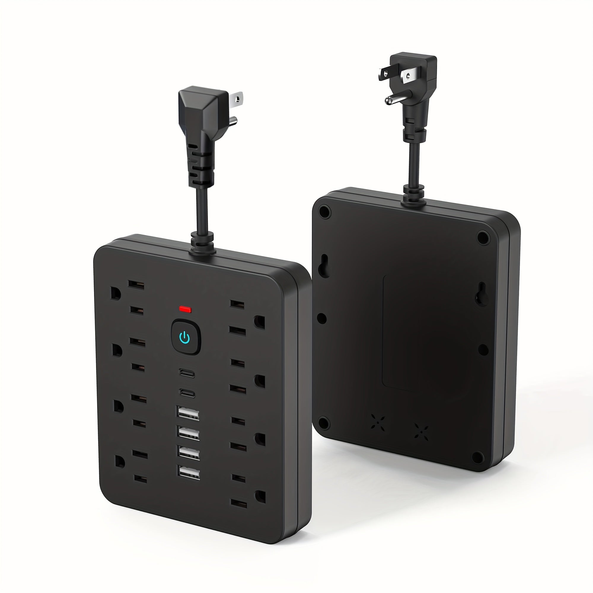 14-in-1 Power Strip Wall Mount – 8 Spacious AC Outlets, 6 USB Ports (2 USB-C), Overload Protection, One-Touch Master Switch, Extension Cord for Home Office & Den