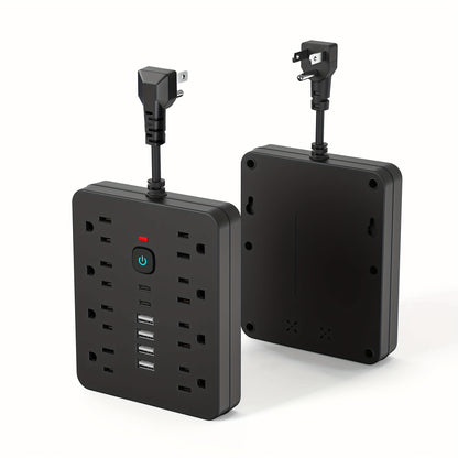 14-in-1 Power Strip Wall Mount – 8 Spacious AC Outlets, 6 USB Ports (2 USB-C), Overload Protection, One-Touch Master Switch, Extension Cord for Home Office & Den