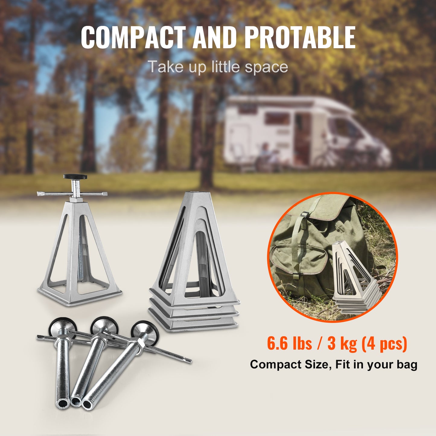 RV Stabilizer Jacks 4-Pack Aluminum Adjustable 11–17 Inch – 6000 Lbs Capacity Leveling Stack Jacks for RV Travel Trailer Camper (VEVOR)