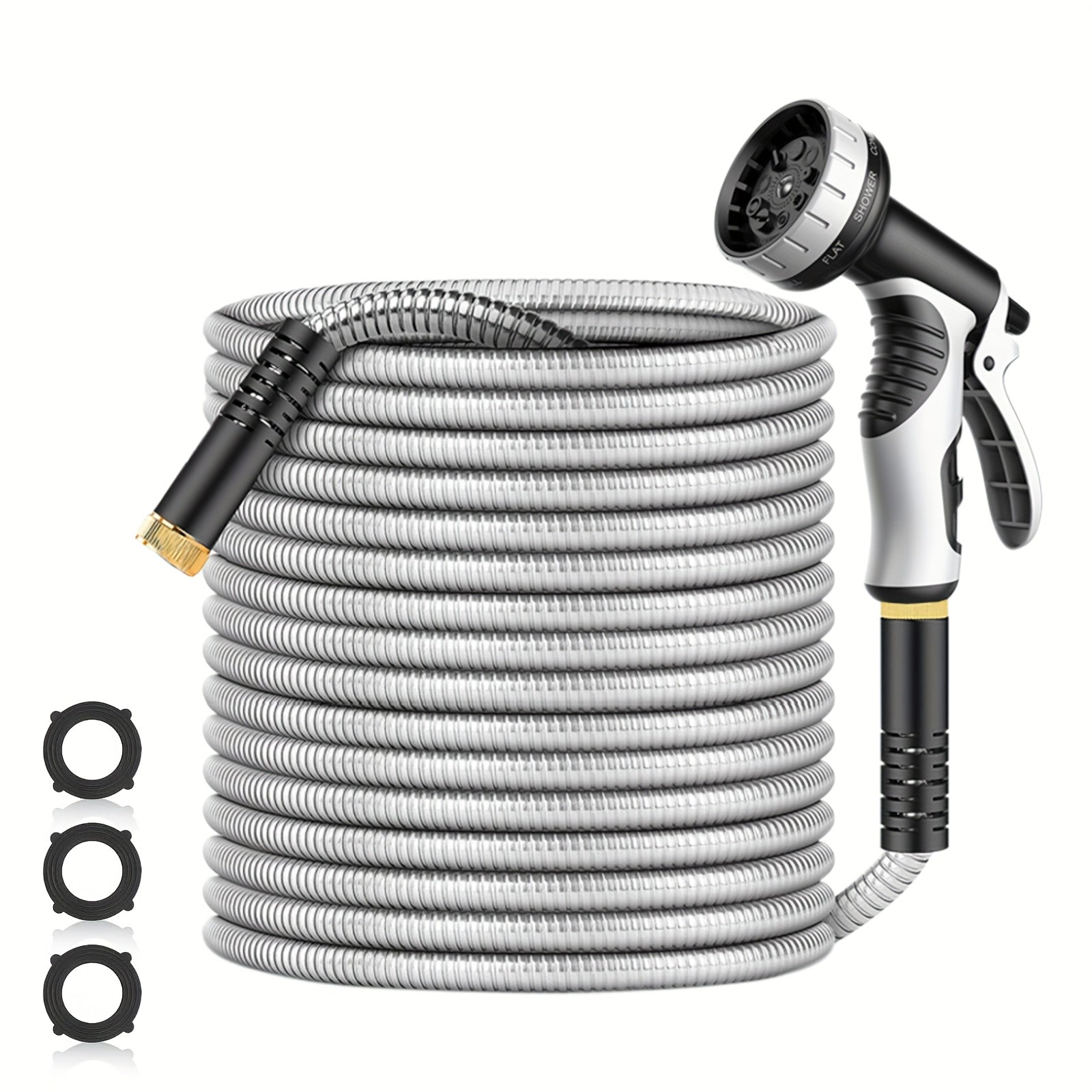VyGrow 50ft Heavy-Duty Stainless Steel Garden Hose - Puncture-Proof, No-Kink Flexible Design with 10-Function Nozzle for Yard, Lawn, Car Wash, Pet Cleaning & Outdoor Cleaning