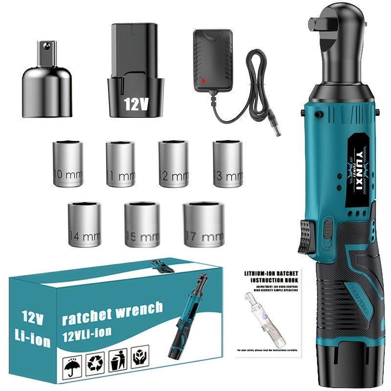 Cordless Electric Ratchet Wrench Kit with Lithium Battery – Right Angle Power Wrench, Nut Removal Tool for Car Repair & Home Use – AVN Rechargeable Electric Wrench with Accessories
