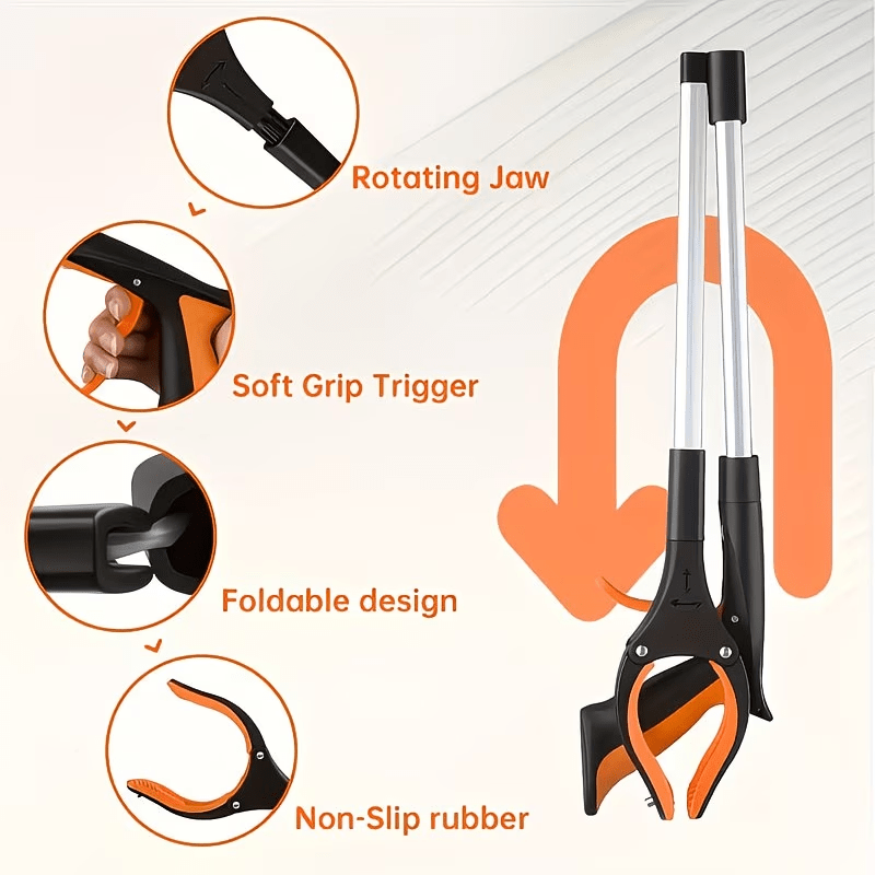 [Father'S Day]Extra Long 43-Inch Heavy-Duty Magnetic Tip Heavy Duty Telescopic Pole with Ergonomic Non-Slip Handle & Folding Mechanism - Lightweight Aluminum Long Reach Grabber for Elderly, Disabled, Commercial/Residential Use - Heavy-Duty Extended Arm wi