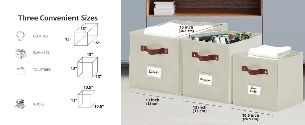 6pcs/4pcs/2pcs Foldable Storage Basket 13X15X13 Baskets with Labels, Can Bear Weight of 11 Pounds (Kallax/4pcs, Beige) for Multi-Purpose