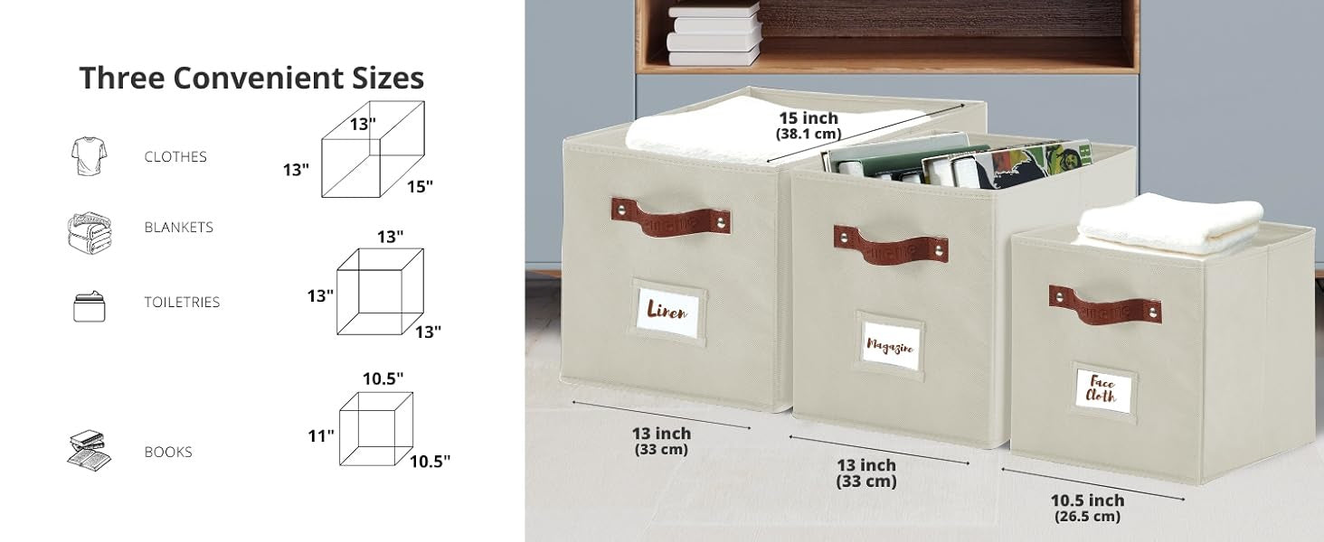 6pcs/4pcs/2pcs Foldable Storage Basket 13X15X13 Baskets with Labels, Can Bear Weight of 11 Pounds (Kallax/4pcs, Beige) for Multi-Purpose