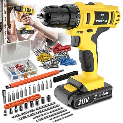 20V Cordless Impact Drill 35Nm Max Torque, 18+3 Torque Settings, 3/8" Keyless Chuck, Built-in LED Light, 2.0Ah Battery, Drills Concrete Walls Tightens Screws, Perfect Gift for DIY & Professionals