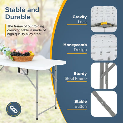 Portable Folding Table Heavy Duty 4FT 6FT 8FT Plastic Camping Table Foldable Lightweight Picnic Party Dining Table Indoor Outdoor for BBQ Beach Kitchen Office Wedding Events Canada
