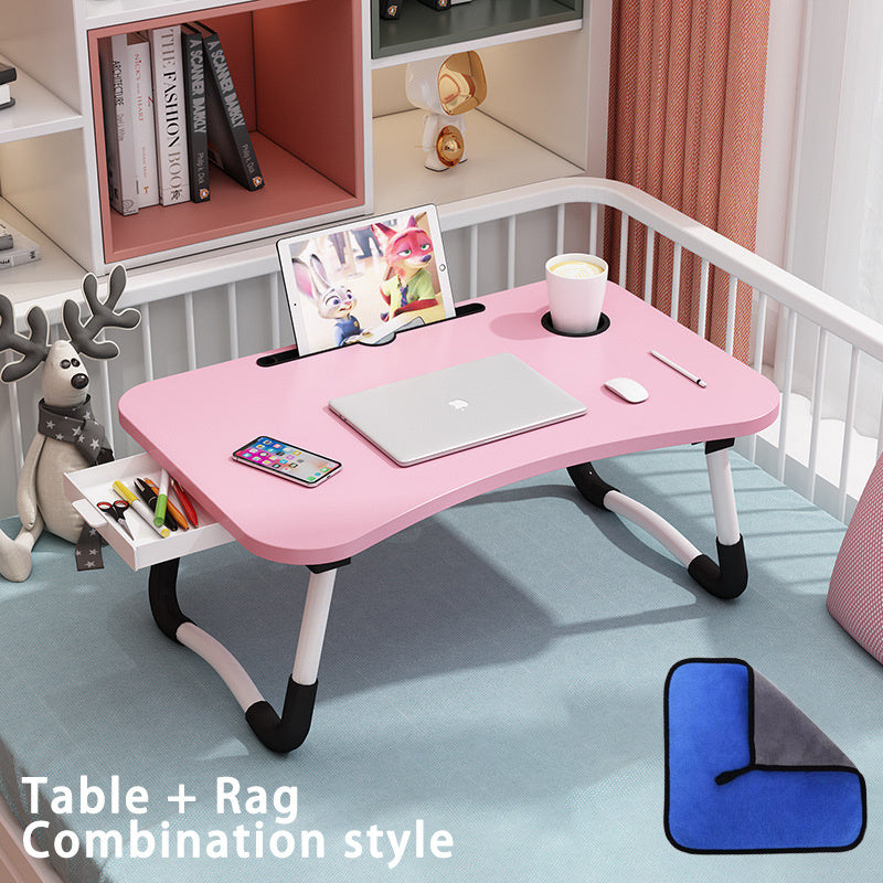 Laptop Bed Desk Set 2-Piece – Extra-Large Foldable Lap Tray Table with Cup Holder & Storage Drawer, Includes Cleaning Cloth, Adjustable Height, for Bed Sofa Floor – Walnut, Black, Pink & White