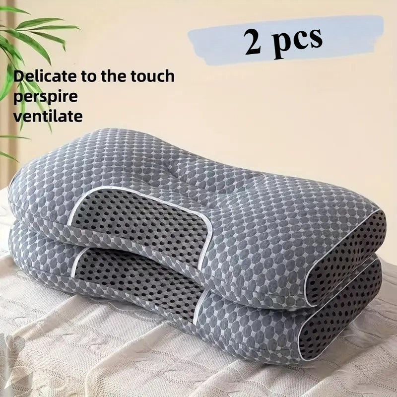 Ergonomic Cervical Pillow for Neck Pain Relief, 1000G Filling Vertebra Protection Sleep Massage Pillow, Breathable Knitted Bedding Pillow for Bedroom Living Room, White Grey, 1-Pack 2-Pack