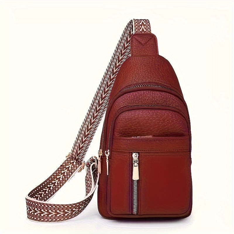 Vintage PU Chest Bag Multi-Pocket Zipper Crossbody with Floral Strap – Unisex Sports Sling Bag for Hiking & Outdoor | Men & Women | ShopVora CA