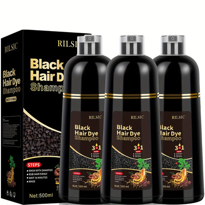 Hair Dye Shampoo for Grey Hair 3-Pack - Herbal Natural 3-in-1 Instant & Long-Lasting Gray Hair Coverage Shampoo for Men & Women, Plant Squalene Formula for All Hair Types