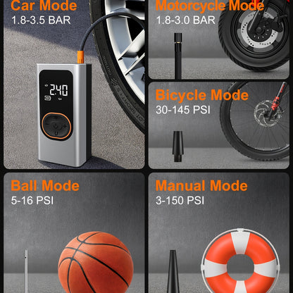 Wireless Smart Tire Inflator 150PSI – One-Click Intelligent Air Pump with Pressure Gauge & LED Light, Cordless Rechargeable Pump for Cars Bicycles Motorcycles – Canada