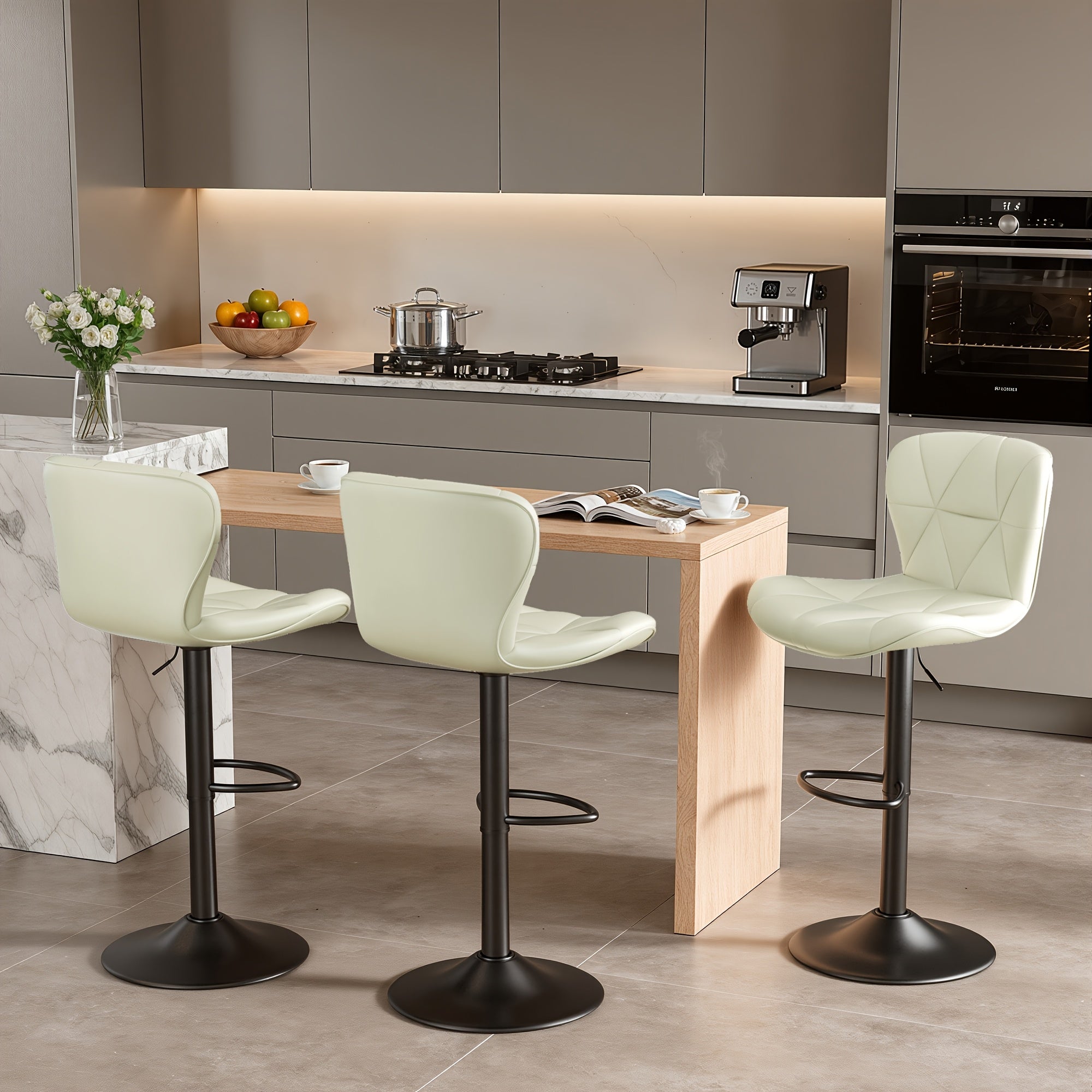 Adjustable Swivel Bar Stools Set of 2 or 3 Modern Faux Leather with Back Support Counter Height Kitchen Island Stools - Canada