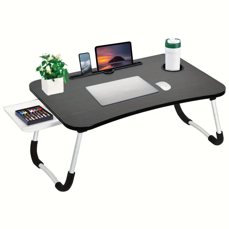 2pcs set of Table and Rag, Extra-Large Portable Laptop Desk with Cup Holder & Drawer - Multifunctional Tray Stand for Bed, Sofa, Floor Use - Sturdy, Durable, Foldable Design