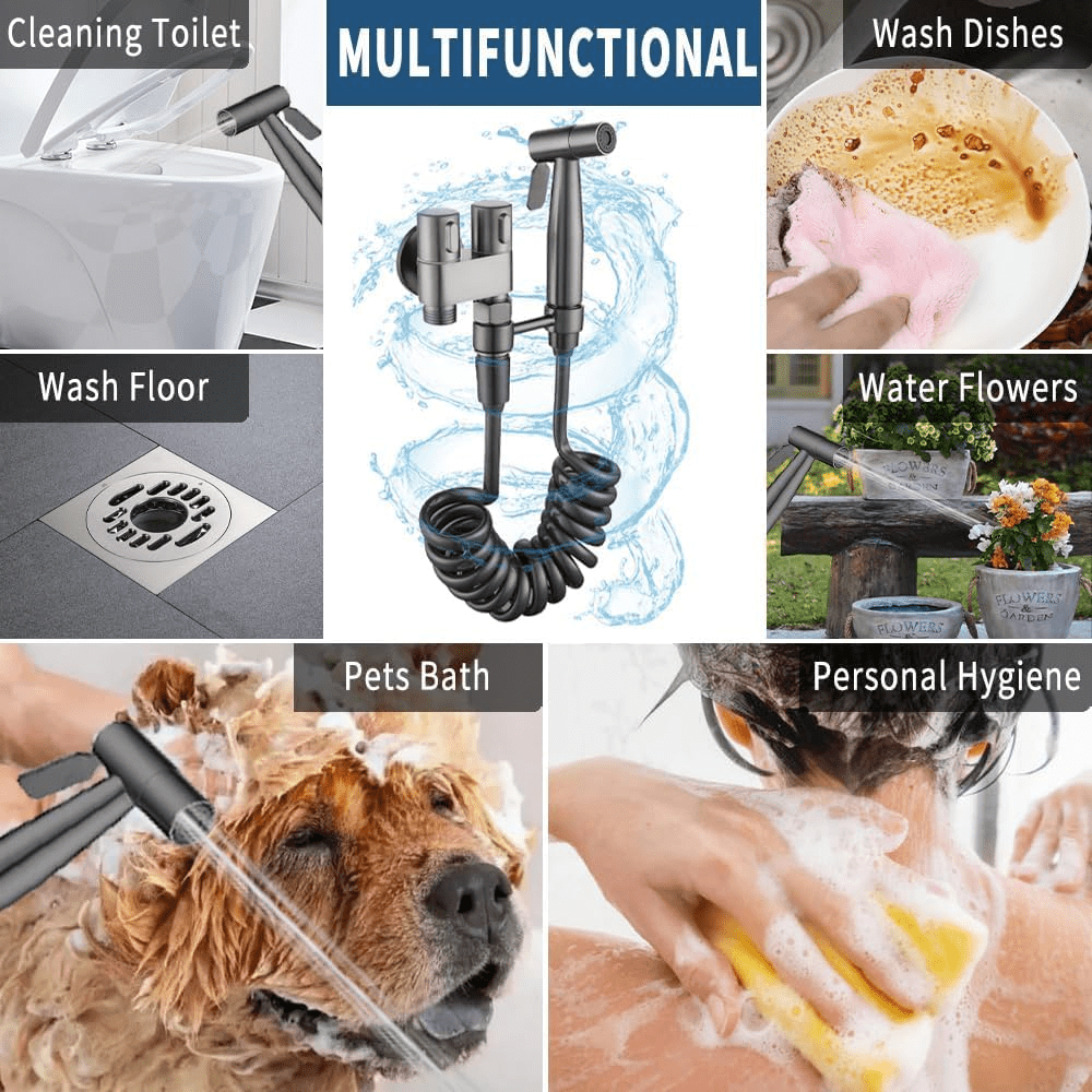 Handheld Shower Spray Gun Set 4pcs Wall Mounted 2-in-1 Angle Valve, Metal Spray Gun, Retractable Hose & Bracket for Bathroom, Pet Bath, Washing Machine, RV & Toilet Canada