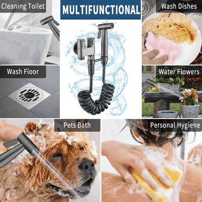 Handheld Shower Spray Gun Set 4pcs Wall Mounted 2-in-1 Angle Valve, Metal Spray Gun, Retractable Hose & Bracket for Bathroom, Pet Bath, Washing Machine, RV & Toilet Canada