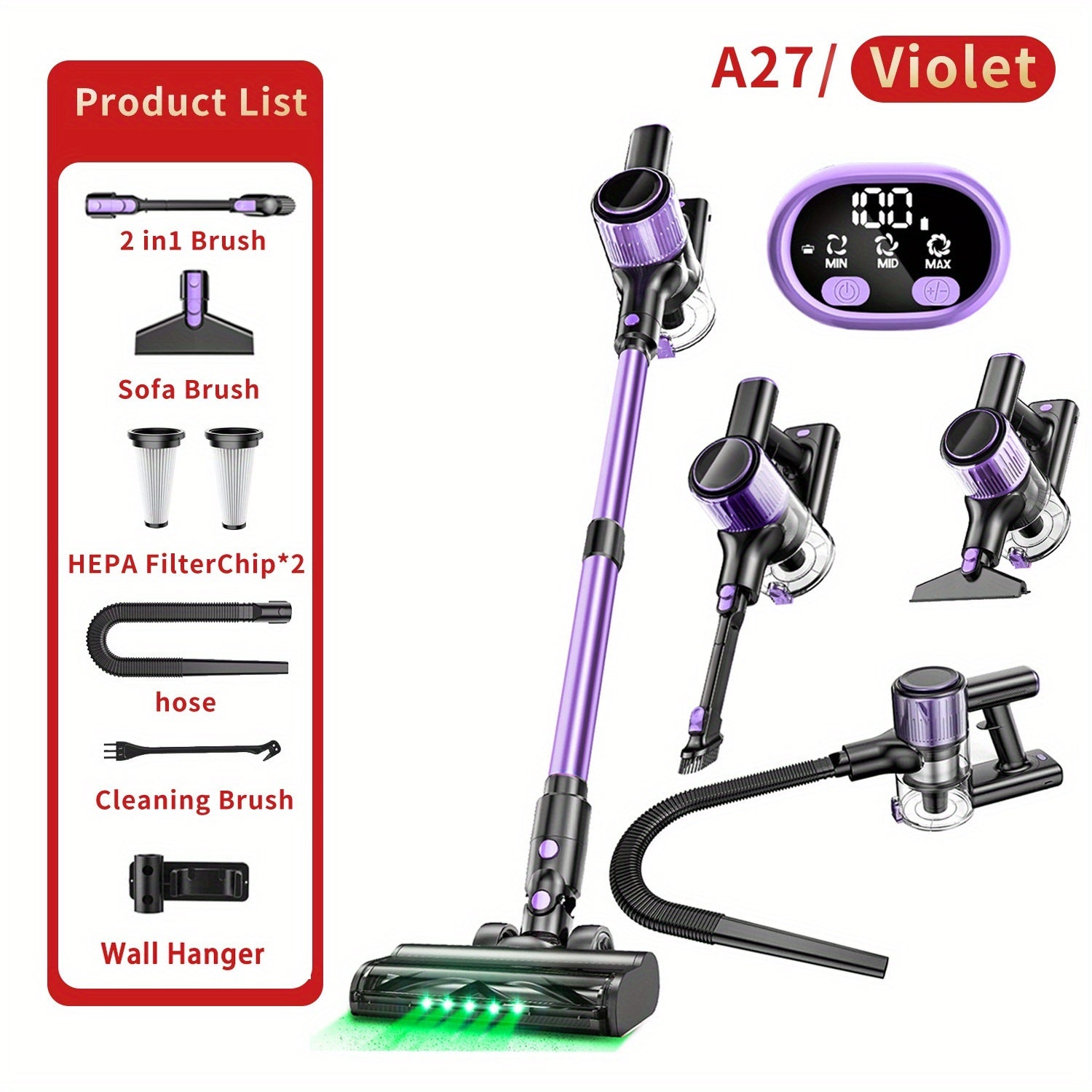 Anti-Tangle Cordless Stick Vacuum Cleaner 8-in-1 Blue – Lightweight, 3 Suction Modes, LED Display, Powerful Suction for Home Hard Floor Carpet Pet Hair | Canada