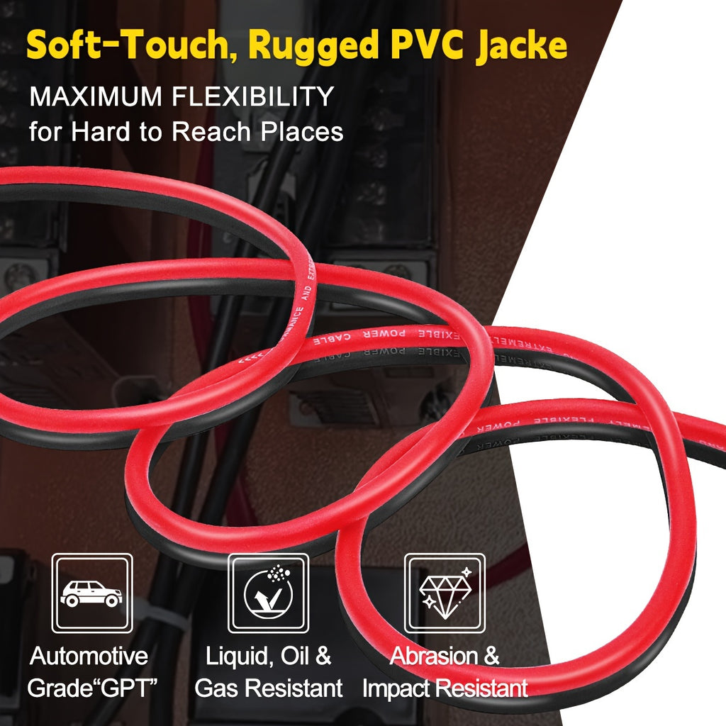 50 Feet of 8 Gauge CCA Wire, Consisting of 25 Feet in Black And 25 Feet in Red, Suitable for Automotive Applications, Car Audio Battery Connections, Power And Ground Wiring, Marine Use, Welding