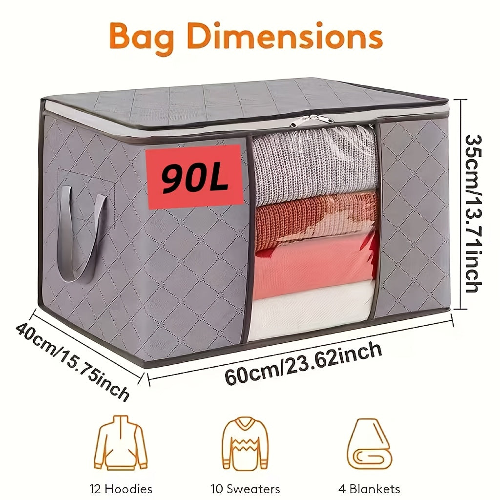 Large Storage Bags for Bedding Blankets & Pillows 2/4/6pcs with Zipper Lid – Extra Large Polypropylene Clothes Organizer Bags with Reinforced Handles, No Vacuum Needed | Grey | ShopVora CA