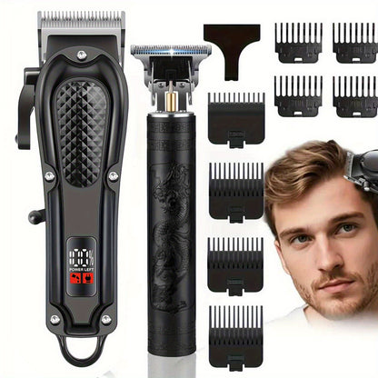 Men's Hair Clipper & Beard Trimmer Grooming Set USB Rechargeable with Digital Display, Electric Hair Cutting Kit 2-3 Piece – Father's Day & Holiday Gift for Men