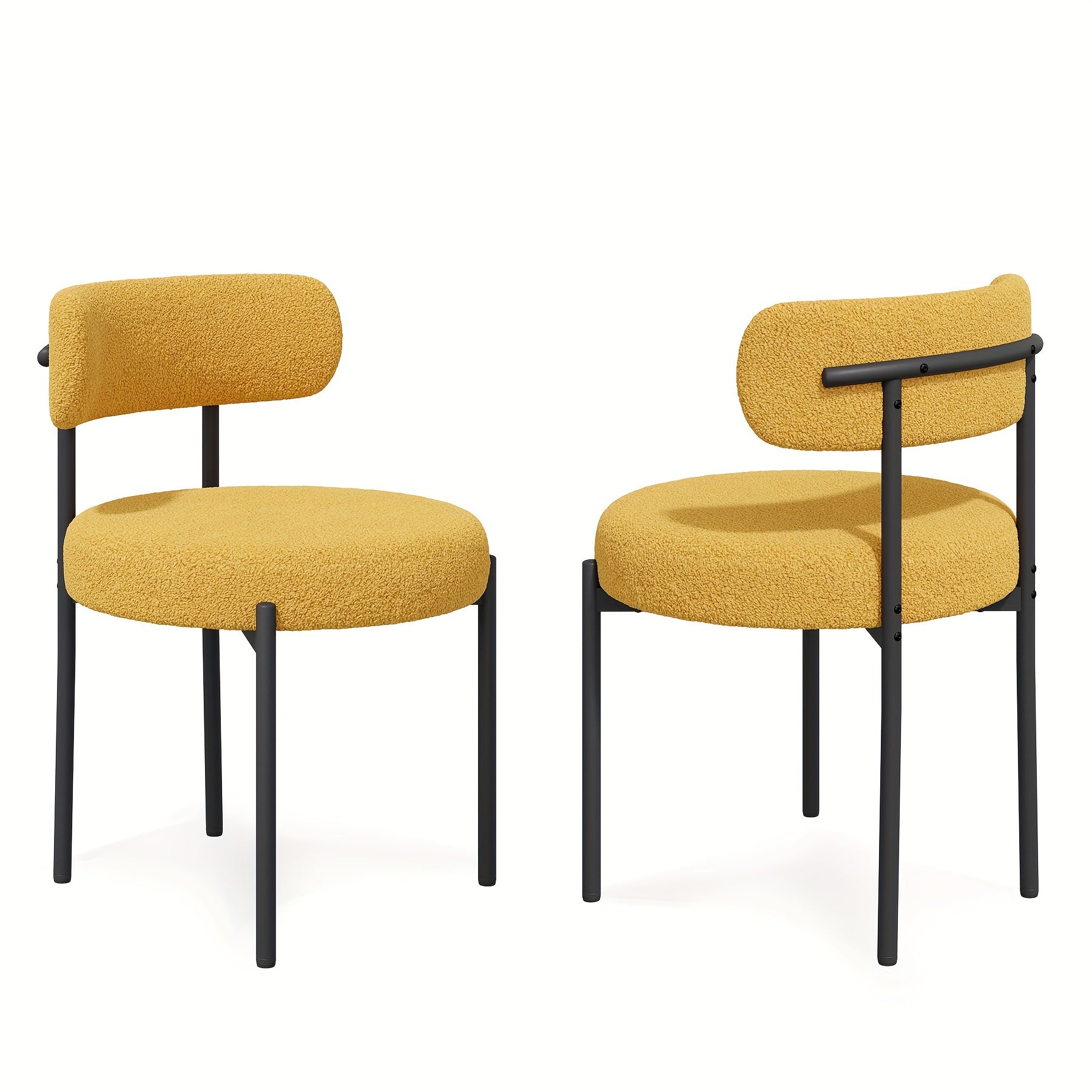 Mid-Century Modern Dining Chairs with Boucle Fabric & Thick Cushions – Rounded Back Upholstered Accent Chair with Sturdy Metal Legs for Dining Room Living Room