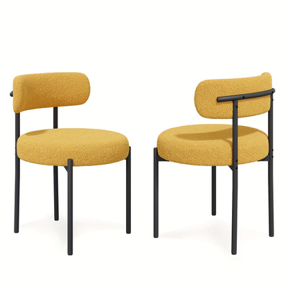 Mid-Century Modern Dining Chairs with Boucle Fabric & Thick Cushions – Rounded Back Upholstered Accent Chair with Sturdy Metal Legs for Dining Room Living Room