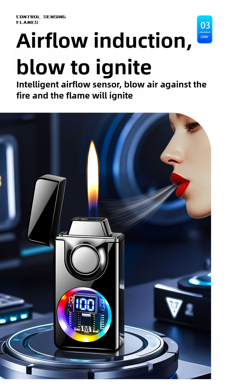 BNMQ 2025 Intelligent Voice Control Butane Lighter, 5 Ignition Modes, Visible Transparent Window, Portable Metal Flip Induction Lighter