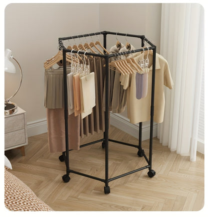 Rotatable Clothing Rack with Wheels – Sturdy 16mm Metal Hexagonal Freestanding Garment Hanger, Portable Vertical Clothes Storage for Bedroom, Laundry Room & Closet, Black or White
