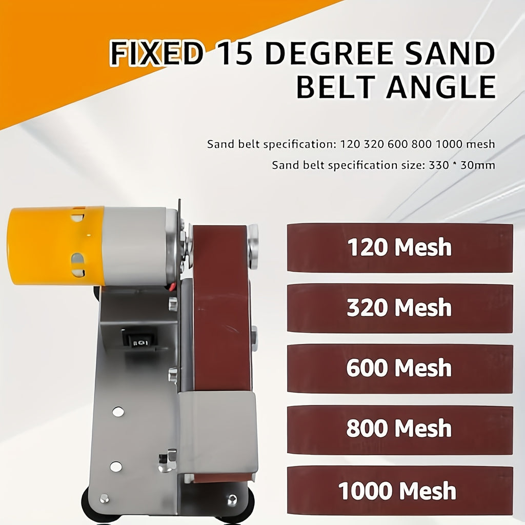 3-In-1 Mini Belt Sander - 15 Degree Knife Sharpener Electric Bench Grinder Sanding Machine, 7 Types Adjustable Speed Buffer Polisher for Metal Wood DIY Handcraft, Tool & Knife Sharpening (Plus Kit)